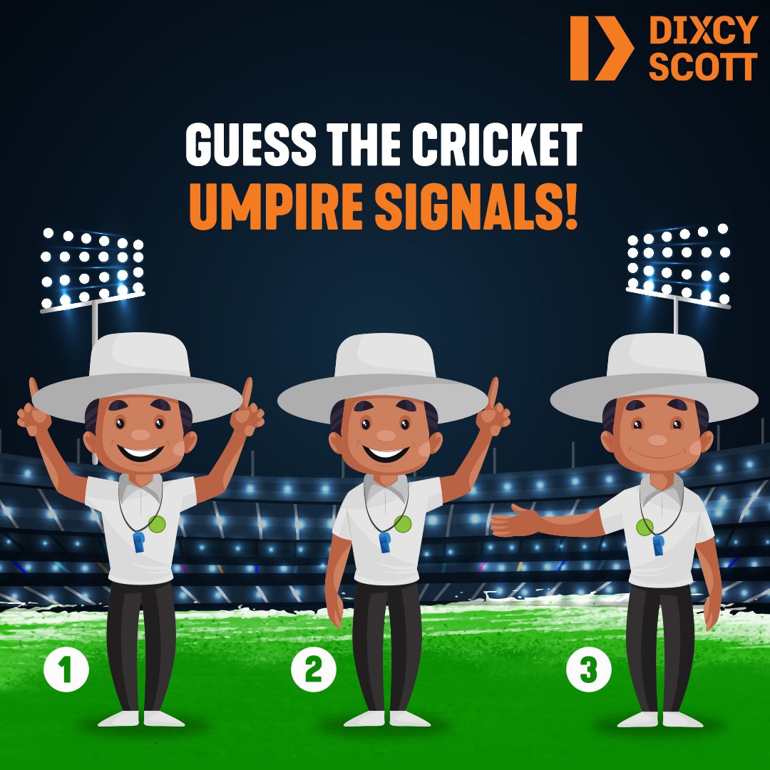 DixcyScott's tweet photo. It’s time to #showoff your #cricket #skills with @DixcyScott!
#Guess the #umpire #signals and share your answers in the comments!
#FunAdda
#DixcyScott #Cricket #CricketFever #umpiresignals #cricketumpire #Instagame #gametime https://t.co/sXg3H6NvRQ