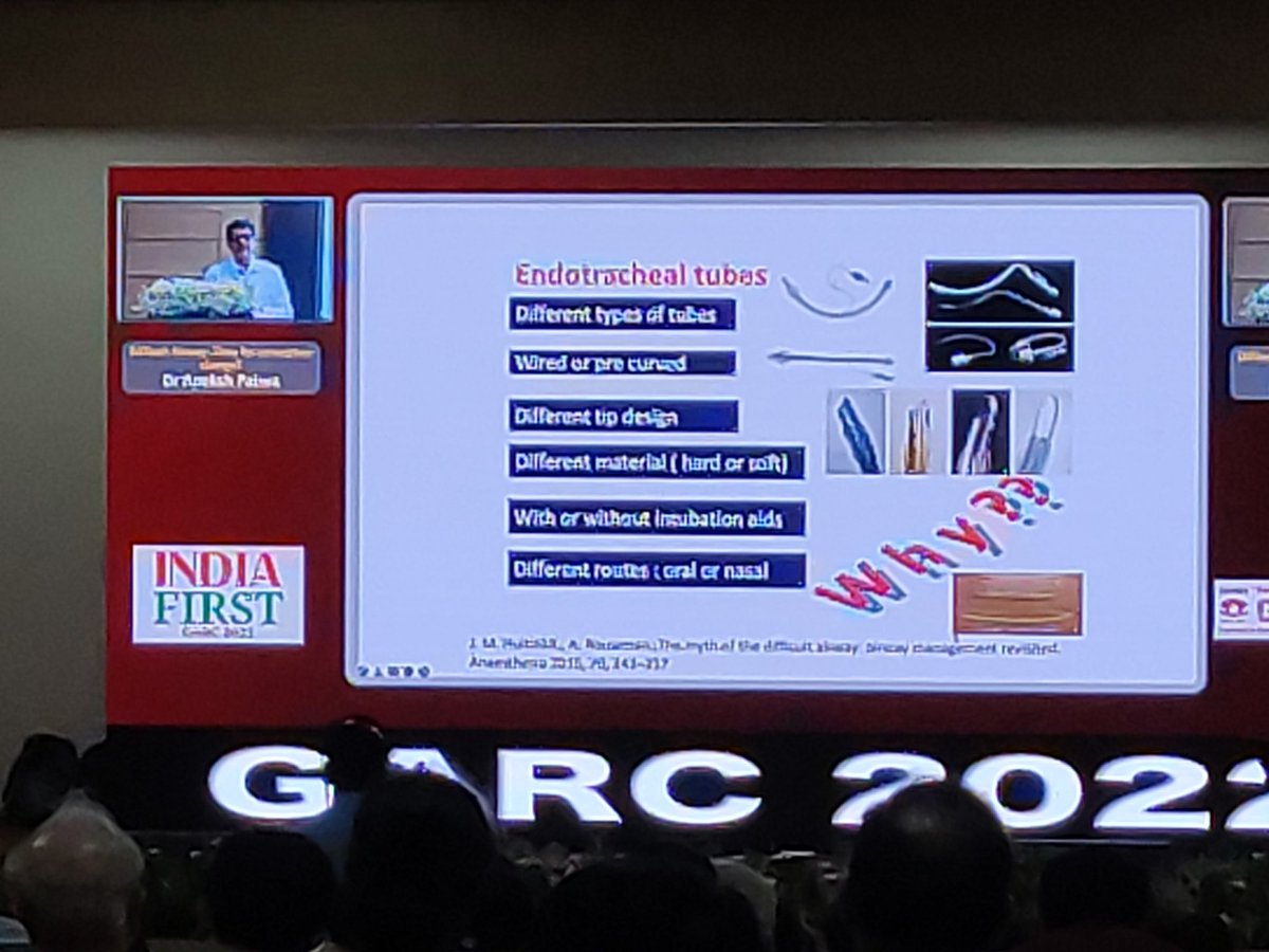 Dr Apeksha Patwa on #difficultairway in #garc2022 

- surl.li/bxybp
- We are not good at predicting diff airway (we rely on external anatomy)
-Spoilt for choice with devices
- need to assess for vlaryngoscopy

@dasairway @dastrainees @KalagaraHari