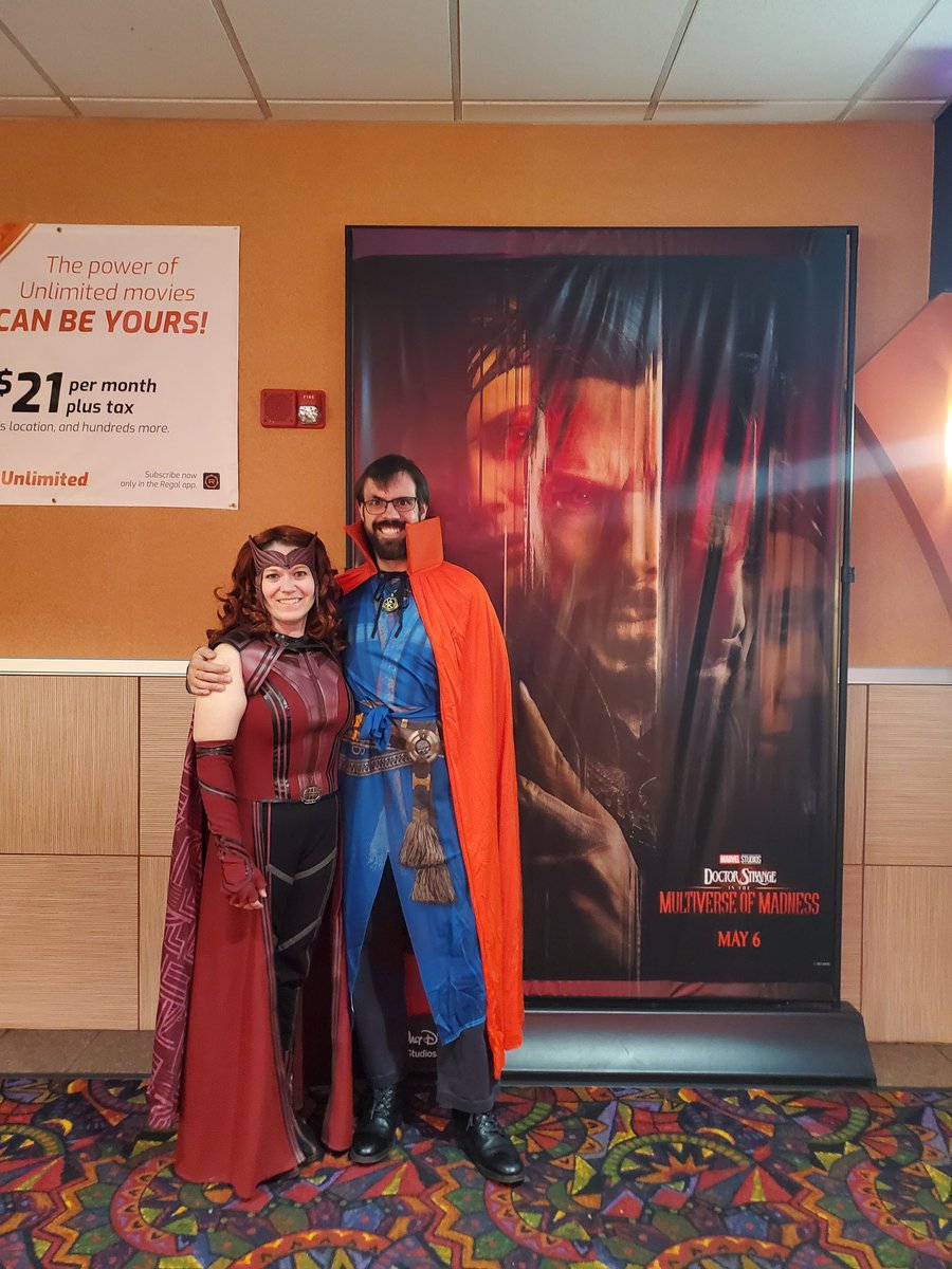 mamavalerius's tweet photo. I mean, when you have the perfect costumes, why not dress up to see a movie? #DoctorStrange #ScarletWitch https://t.co/IQU3FbWWzh