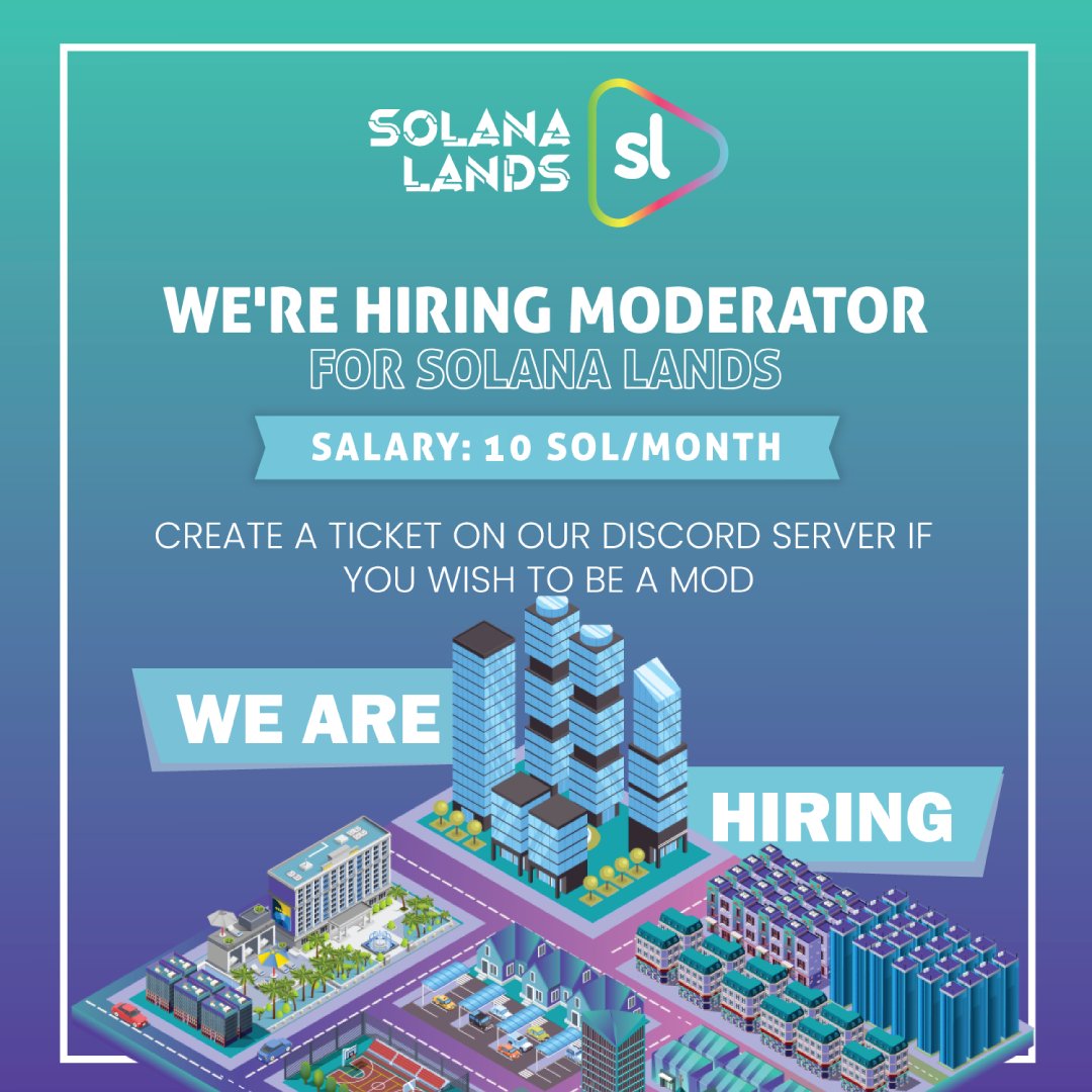 We're Hiring!

Solana Lands Gen 2🔥

discord.gg/yku9j9C2 create a ticket on our Discord if you wish to become a Mod. 

#Solana #Hiring #SolanaNFTs #Gen2