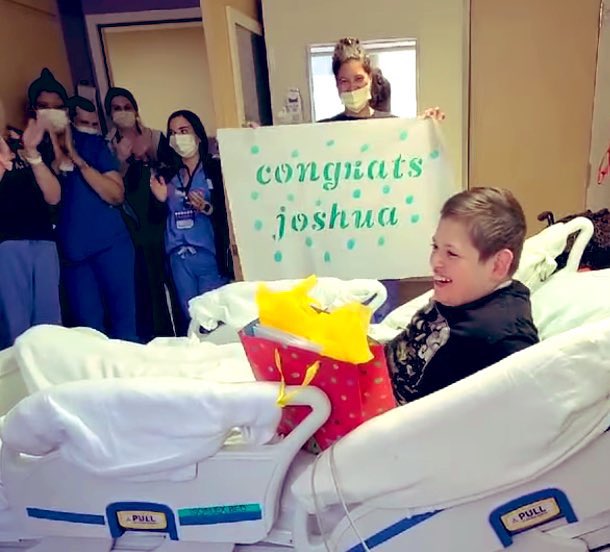 jeffreyhasheart's tweet photo. @Smooboy92 @MarkHamill @gordonkeith @colinmochrie @taylorswift13 @Jaime_King @MikeLeslieWFAA @MikeDoocyFox4 @wfaaizzy @KatyBlakeyNBC5 @GloriaCampos Josh had trach tube removed. Pic says it all.

2 yrs after stroke &amp; 14 month coma following heart transplant, Josh continues to defy expectations. 

He’s relearned talking, walking, &amp; eating. 

Thank you for lifting up this family. 

#haveheart #JoshuaStrong 💪🏽 ❤️#CHD @MarkHamill https://t.co/7mlsXiXC57