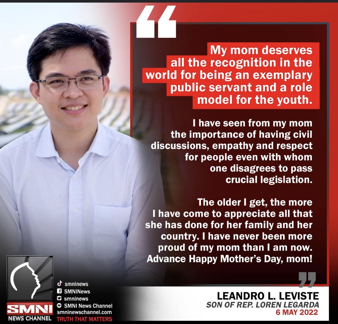 Thank God you exist, Mrs. Loren Legarda was so lucky because she still have a son that truly loves her, I'm happy because you're there to comfort her thank you Leandro.
PULA ANG PILIPINAS
#BringBackMarcos 
#MarcosDuterte2022