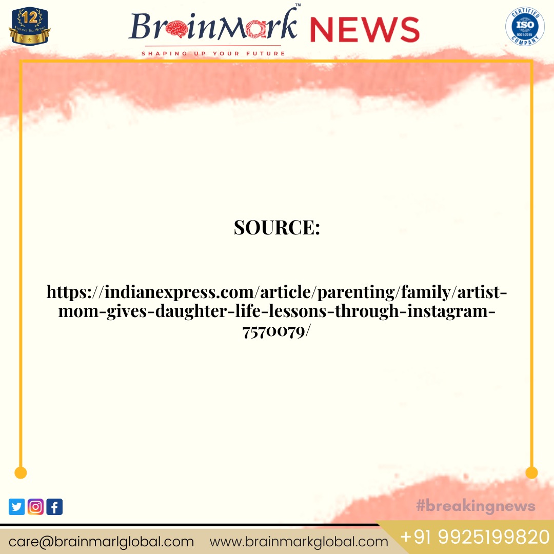 BRAINMARK_DMIT's tweet photo. Artist mom gives daughter life lessons through Instagram

#brainmarknews #brainmark #glyphologicalassesment #dmit #education #educationnews #news #youth  #shubhamsurti #happybirthday #advice #lifelessons #mother #artist https://t.co/o9JiqoAKpv