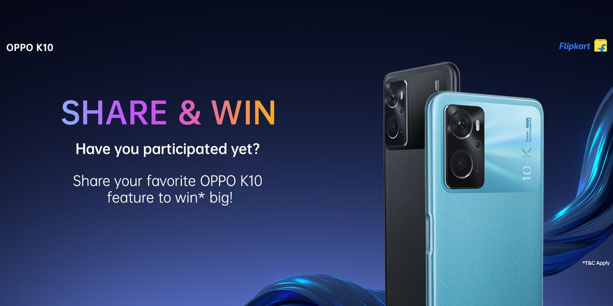 OPPOIndia's tweet photo. This is your chance to win big using the #OPPOK10. Tell us your favorite feature in the comments below tagging @OPPOIndia and @Flipkart to stand a chance to win* exciting prizes.
*T&amp;C apply: https://t.co/uwSkCLvDiJ https://t.co/ztUZnfKFba