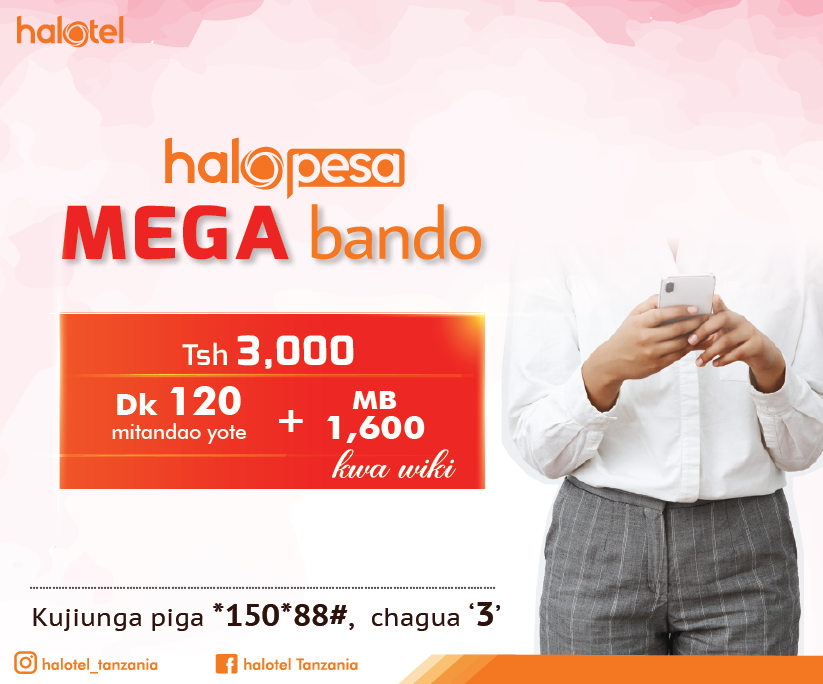 TzHalotel's tweet photo. @Haloteltz  Rahisisha mawasiliano yako na kifurushi ‘special’ cha MEGA bando chenye ujazo wa dakika, MB na SMS za kutosha. Kujiunga piga *150*88# kisha chagua 3. #Halotel #MEGAbando #Halopesa https://t.co/UJC5SszNv6
