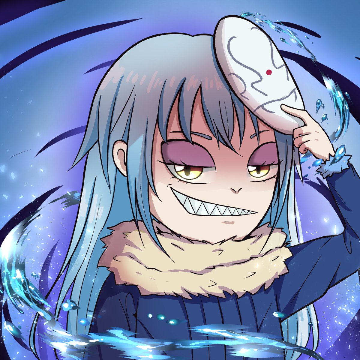 ark3091's tweet photo. this my fanart from karafuru that name egao, i created this fanart base on my version from anime name "the time i reincarnated as a slime" and the character name is rimuru,  hope  you guys like it. @KarafuruNFT @Nastasiadelinee https://t.co/KC0bWX1uNn