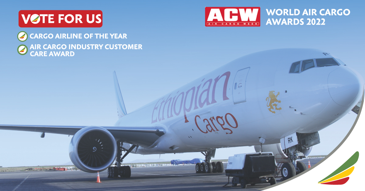 flyethiopian's tweet photo. 10 days left! Vote Now, Vote for Us !
Ethiopian Airlines has been nominated in two categories for the World Air Cargo Awards 2022-
“Cargo airline of the year” and “Air Cargo Industry Customer Care Award”.
Please click here to vote: https://t.co/Nn0EdMqXSE https://t.co/sRwPlPRfFk