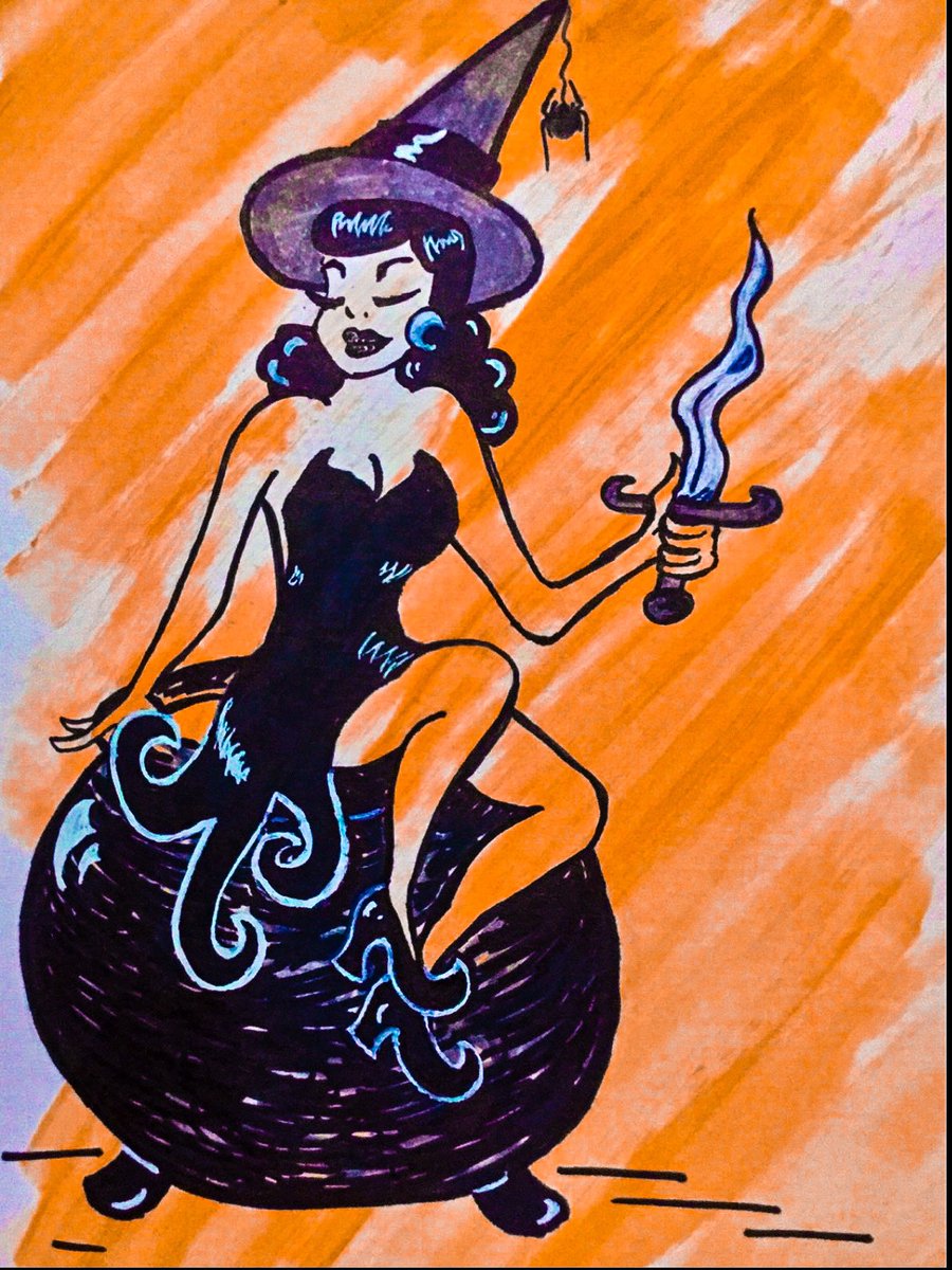 lisathegeekmom's tweet photo. Been working on a story project, so unable to take part in any #LastDrawIn fun….but I have some retro toon doodles I did last summer to celebrate the #witchy vibe of tonight’s #LastDriveIn picks. https://t.co/w3BwCMGWkv