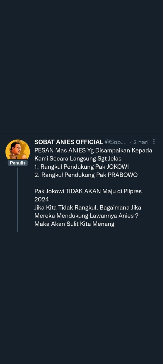 _SEKNAS_RI's tweet photo. @JohnManjo555 @SutayaLili @Bpribas1 @Mbeem54659503 @Arul70848368 @AriHend95106868 @BocahArusBawah @Rosady1M @jee_creepers @BBerizik @DBahareksa @yanasukma2 @Ojoklalenya @AntonKu62463911 @AgungSu76387898 @Tjakra_mandala @TanHuihui19 @Jayandaru2020 @bernadgh @98garislurus @lestariperkasa @susipudjiastuti @KaryawanTuhan77 @veelgeno @poci_imoetz_ @AlanJona2 @ebe_ganzo @BahasaHati6 @BaskoroKata @JinNonik @jordialannn @mantantimtim98 @agama_nusantara @rebon_alus @rudysarwa @K7_m0en @TalibanUpdates @TalibanSoldiers @__NanaRosa @sithiaisyah93 @gundala2221 @firlibahuri @KPK_RI @adhikaryaID @HutamaKarya @nindyakarya @aniesbaswedan @KPU_ID | STRATEGI | POLITIK AMPUH MERANGKUL LAWAN POLITIK SEMAKIN KENTAL DICANANGKAN @aniesbaswedan. JAGA STABILITAS POLITIK DAN DEMOKRASI AGAR TETAP ADA OPOSISI SEJATI DENGAN MENOLAK POLITICAL #BARGANING SEPERTI INI. TOLAK @Sobat_Anies. TOLAK INTOLERANSI, RADIKALISME DAN KHILAFAHISME. https://t.co/ZDcVY66AXO
