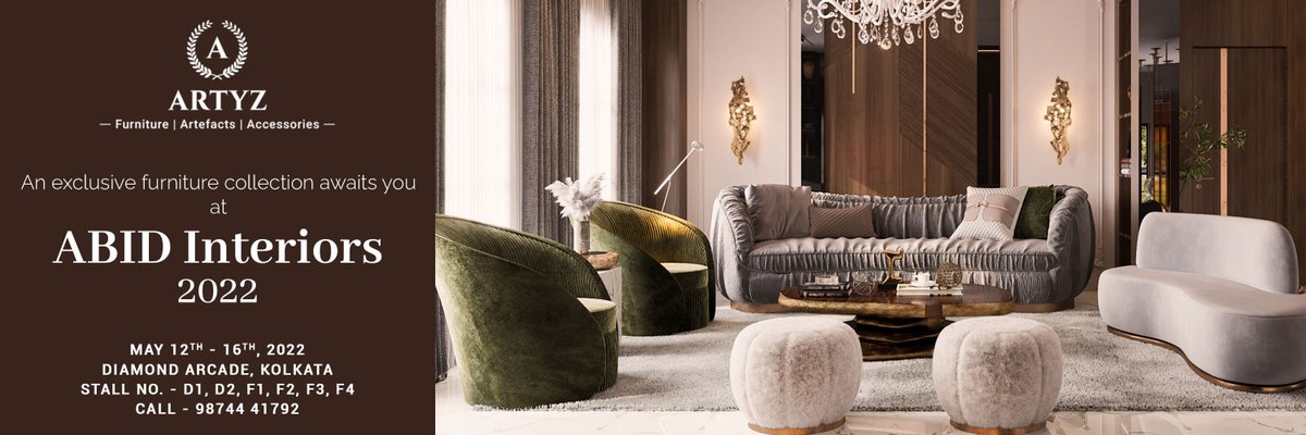 Artyzfurniture's tweet photo. 5 days to go for the big reveal of Artyz' swanky new furniture collection at ABID Interiors 2022.
Super stoked to see you all at Diamond Arcade, Kolkata!
#ABIDInteriors2022 #ABIDInteriors #luxuryfurniture #interiors #interiordesign #designtrends #decoration #homedecor #Artyz https://t.co/mjozqNcrPC