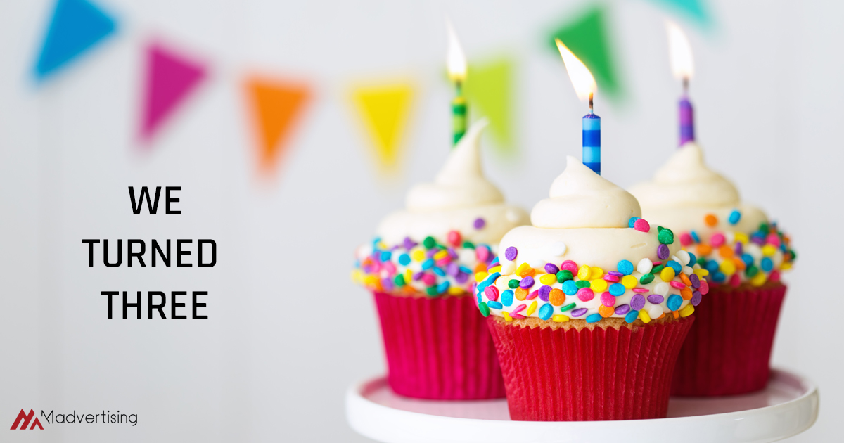 wermadvertising's tweet photo. It's Madversary Time!! 

We have turned 3 today &amp; it would not have been possible without the efforts of the team, the unconditional support of our family, friends &amp; last but not least our best clients. 

The whole team thanks you all. 

#Madversary #WeTurned3 #Aniversary https://t.co/cPDDkSmcBN