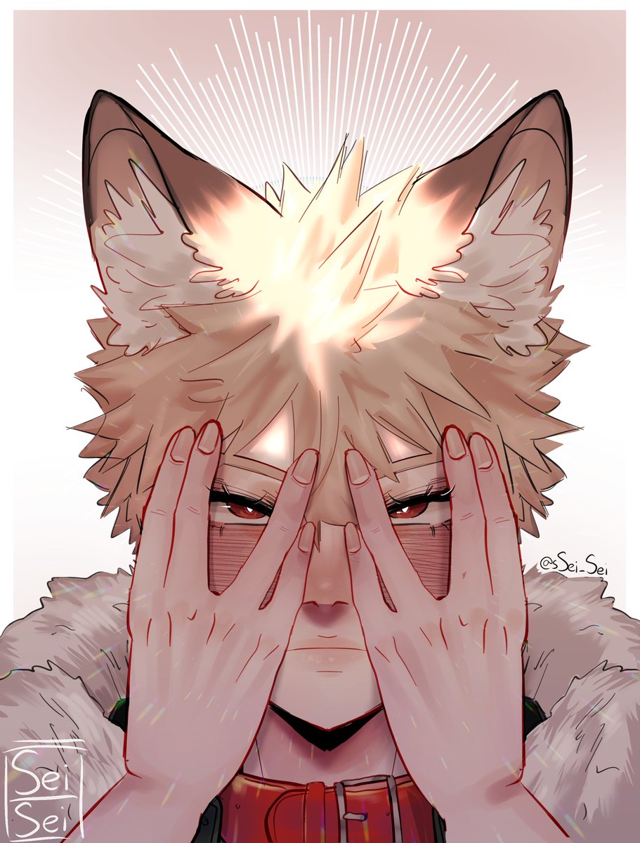 bakugou katsuki male focus animal ears blonde hair collar red eyes 1boy spiked hair  illustration images