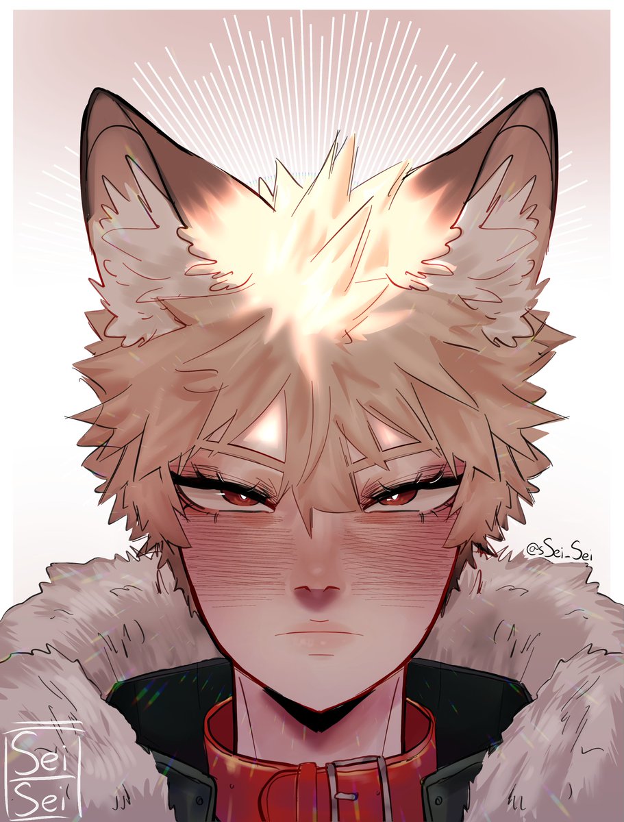 bakugou katsuki male focus animal ears blonde hair collar red eyes 1boy spiked hair  illustration images