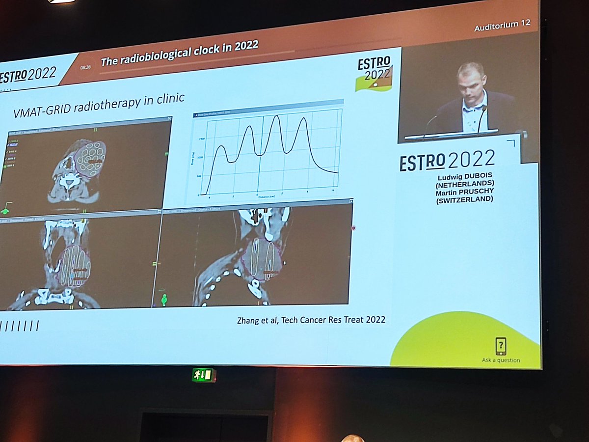 Dr_ASalem's tweet photo. Interesting #radiobio concepts to ⬆️ XRT efficacy, induce abscopal effect:
- spatiotemporal fractionation: different parts of tumour are treated with different fractions
- partial tumour irradiation
- low dose irradiation
- GRID irradiation via VMAT
#ESTRO2022 https://t.co/ixdIvp0vDT