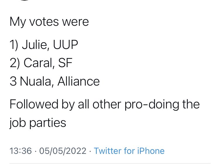 mattLSBT's tweet photo. Didn’t want to put their name up because not about them personally. But I saw this person retweeted quite a lot by Unionist members &amp; politicians. Then they voted for someone with Unionist spelled wrong in their bio, Sinn Fein and God only knows who the other one is. 🙈 https://t.co/1oW0vuvbbR