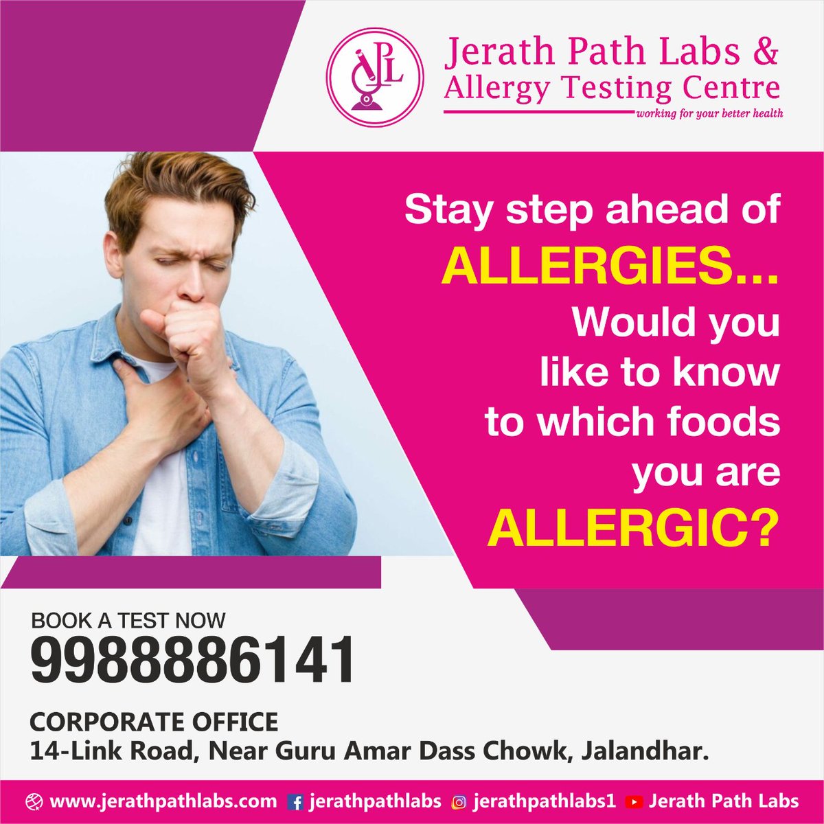 JerathLabs's tweet image. Stay step ahead of allergies... Would you like to know to which foods you are allergic? Book-A-Test Today, call us on: 9988886141 or visit our website: jerathpathlabs.com 

#JerathPathLabs #jerathgroup #drprashantjerath #jalandhar #offer #healthylife #allergy #food #skin