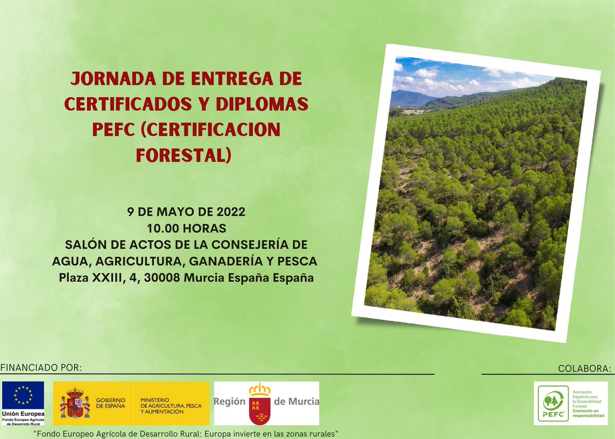 biomasmur's tweet photo. 📆 El lunes 9 de mayo asistiremos a la entrega de certificados y diplomas de certificación #PEFC de #GestiónForestalSostenible y #CadenadeCustodia con @RM_Agua @PEFCSpain @BureauVeritasEs y propietarios forestales de montes certificados este año.
#Certimur #Biomasmur @Agrinnova1 https://t.co/3BFDZkjGk2