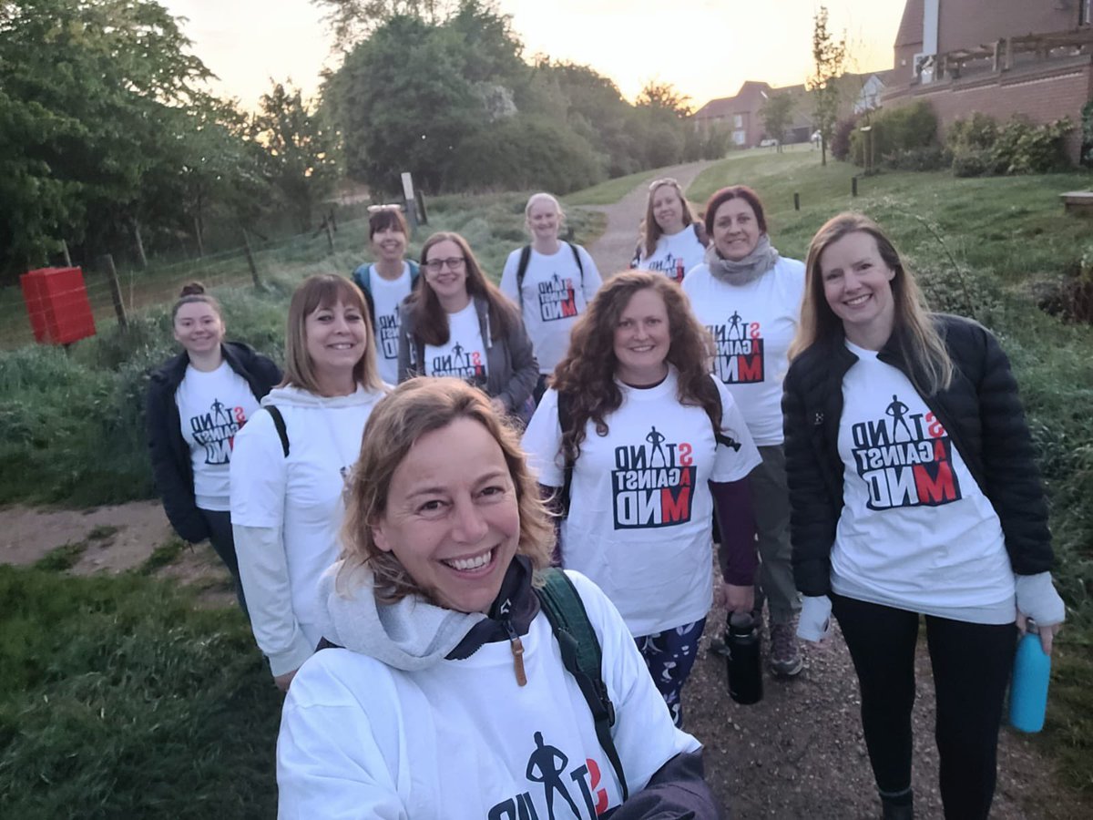 critchleyanna's tweet photo. Rise and Shine 😎 5k walked at sunrise with this lovely lot. We are delighted to have raised over £800 for Sam’s charity @StandAgainstMND @CorlettClair @Ot75Tracey @cefenton @AngelaYeOT @MichGrainger https://t.co/LeE5Oyi4HN
