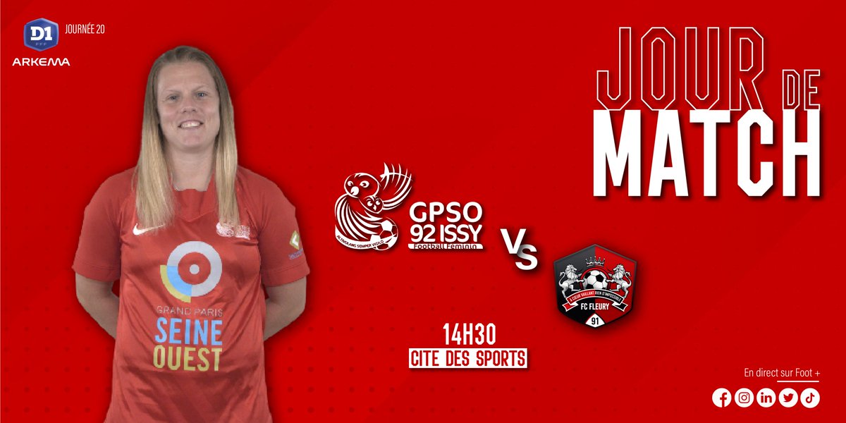 𝐉𝐎𝐔𝐑 𝐃𝐄 𝐌𝐀𝐓𝐂𝐇 ⚔️

🆚 <a href="/FCF91_feminines/">FC Fleury 91 Féminines</a> 
🕑 14h30
🏟 Cité des Sports
🎥 En direct sur Foot +
💬 En live sur notre compte Twitter 
#GPSOFCF91 #AllezlesChouettes