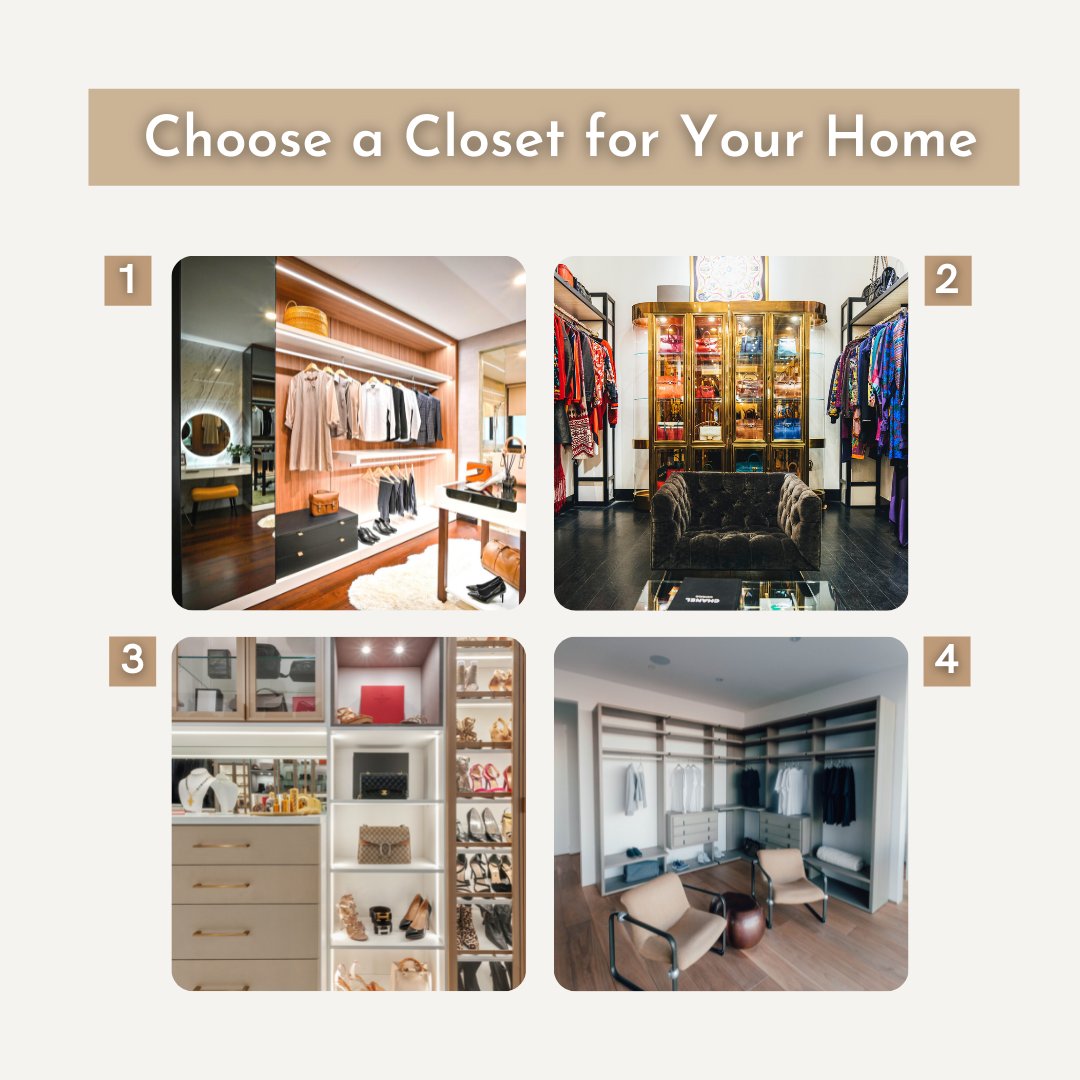 Talk about a dream closet! Which closet do you choose to have in your home? You can only pick one of these four!

#dreamcloset #closetgoals #walkincloset #fashioncloset #thisorthat #homegoals #homedecorideas #interiordesigngoals #realestate