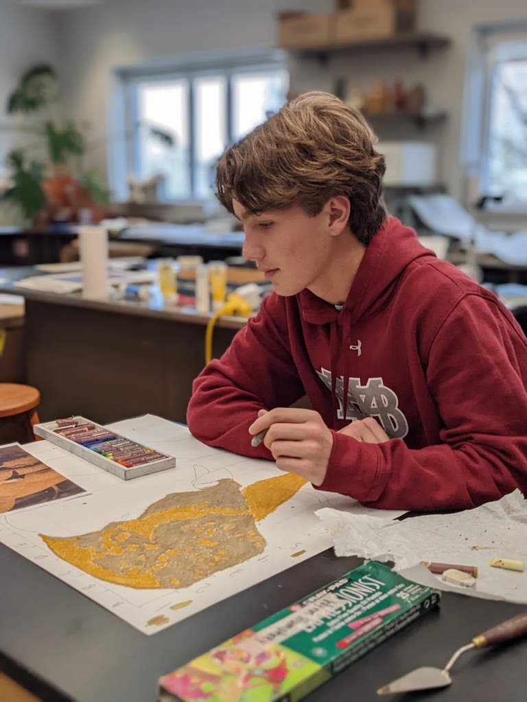 MontgomeryBell's tweet photo. Booster, the (former?) mascot for the @NashvilleSounds, is now supporting the MBA art program. We're trying to tell him that next week's junior school art show is no place for a t-shirt cannon. #howrumorsgetstarted https://t.co/IaXbelvLco