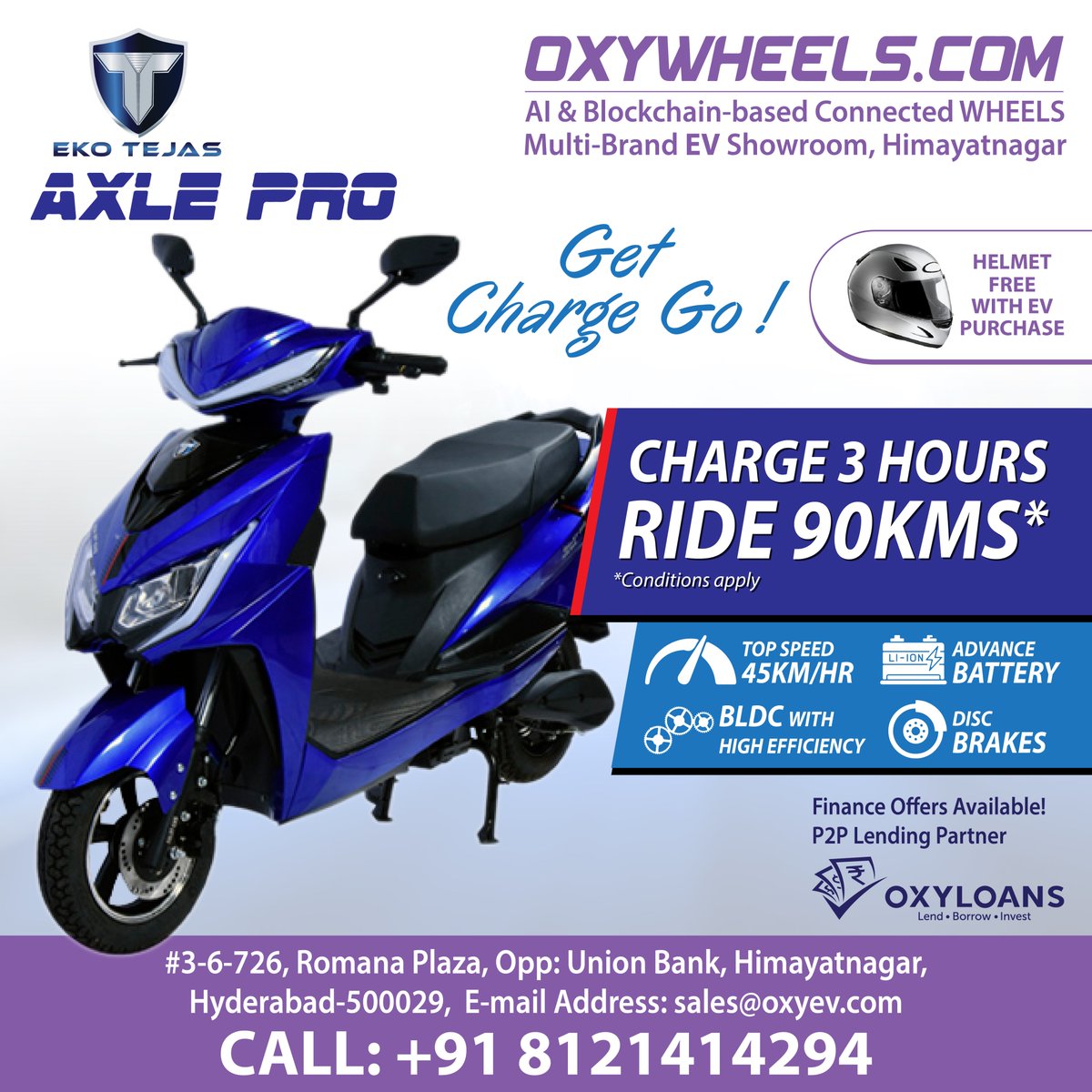 oxywheels's tweet photo. #OxyWheels Multi-Brand EV Showroom in Himayatnagar, Hyderabad.
#ekotejas #axle EV with Top Speed 45km/hr 
Charge 3 Hours Ride 90* KMS
Finance Offers Available!
CALL: +91-8121414294
#ekotejas #axle #electric #electricvehicle #gogreen #oxywheels #oxyloans #oxymoney #Himayatnagar https://t.co/7V6IHw8j42