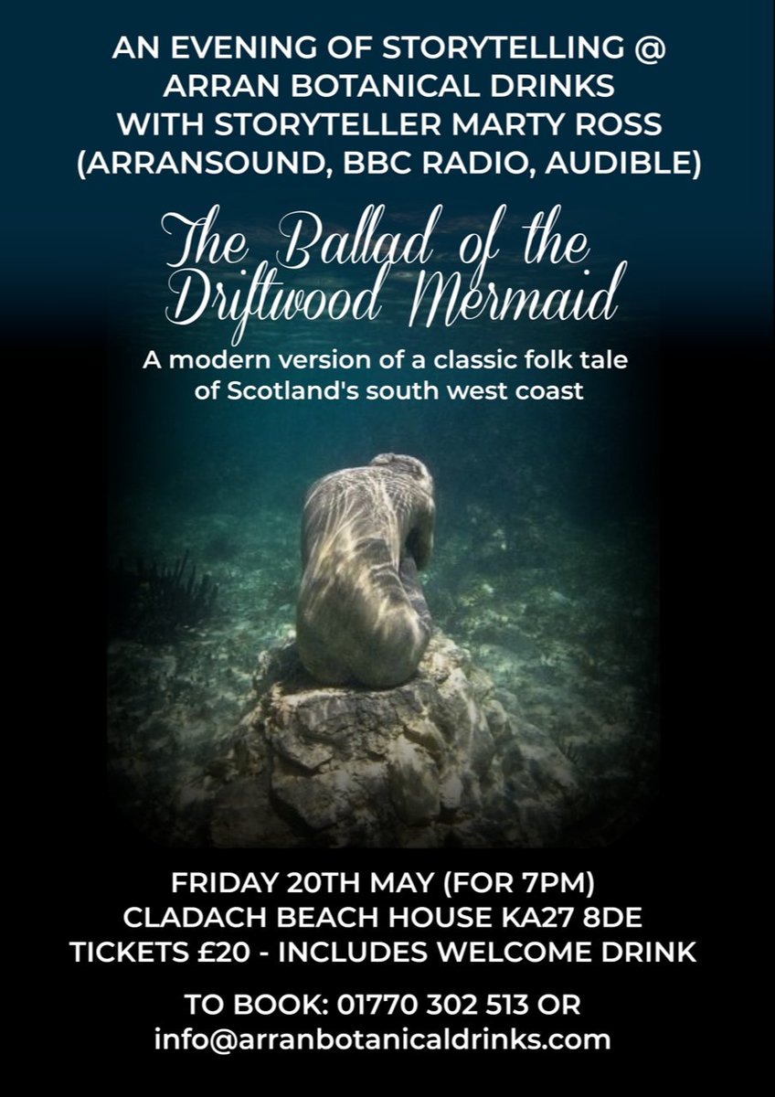 Upcoming #storytelling shows on #Arran - I'm at Brodick Castle tomorrow from 11am performing THE HUNTSMAN &amp; THE MAGIC BULLETS. 20th May BALLAD OF THE DRIFTWOOD MERMAID is at Cladach, Brodick. And from June the island gets its own storytelling repertory theatre at Roots of Arran!