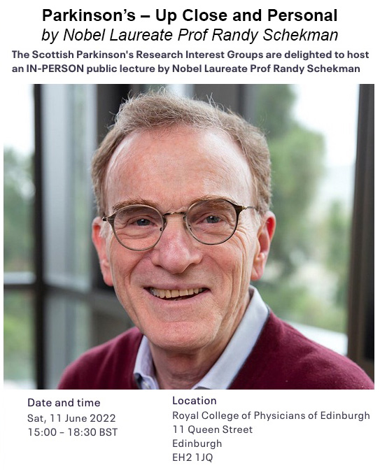 On 11th June we are hosting Nobel Laureate Randy Schekman <a href="/ASAP_Research/">Aligning Science Across Parkinson’s</a> in Edinburgh for a Public Lecture “#Parkinsons – Up Close and Personal”
Free In-person: tinyurl.com/3u48yk85 Virtual: tinyurl.com/2p8jeb34
We are BEYOND excited about his visit 😃- Please RT.