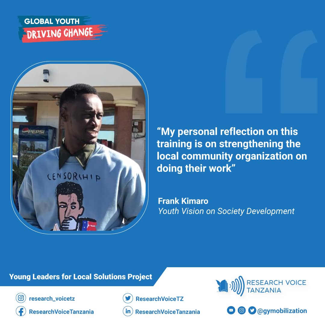 ResearchVoiceTZ's tweet photo. Frank Kimaro - Youth Vision on Society Development (YVSD)

#localsolutions
#youthmobilize
#ResearchVoiceTz https://t.co/DQmaDJgTlK