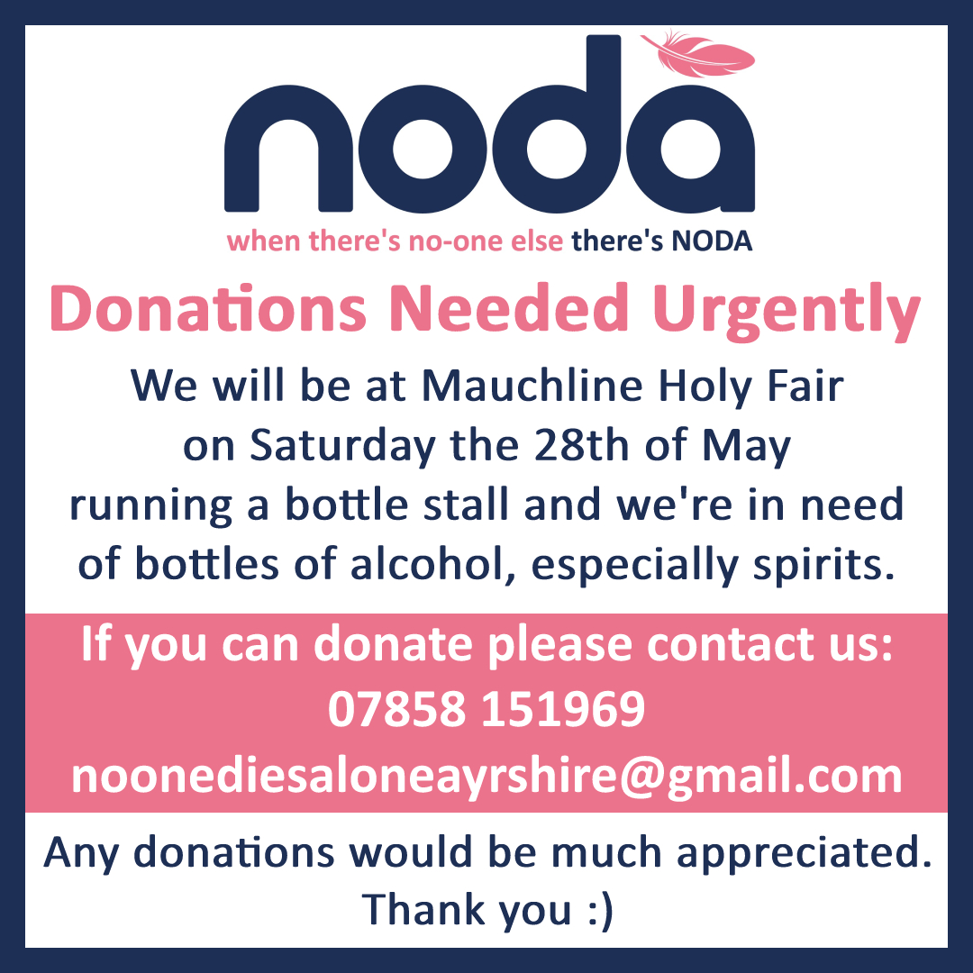 SusieInAyrs's tweet photo. One kind #Ayrshirebiz has already donated (thanks again @bar_aces xx) Are there any others in #Ayrshire that could please help by donating a bottle to @noonediesayr #charity for the stall they're having at #Mauchline Holy Fair?  #southayrshire #northayrshire #eastayrshire #donate https://t.co/WTkEPBUcxe