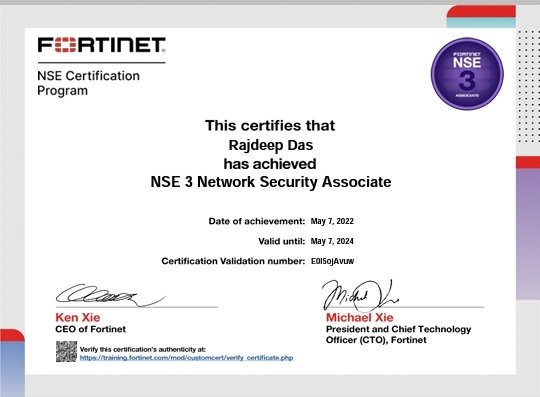 itsrajdeepdas's tweet photo. Finally cleared all the requirements &amp; earned @Fortinet certified Network Security Associate Level 3 accreditation.
Earlier I've completed NSE_1 &amp; NSE_2 respectively.

#infosec #cybersecurity #informationsecurity #CyberAttack #100DaysOfCode #DataSecurity #networking #security https://t.co/dNLrjV5raz