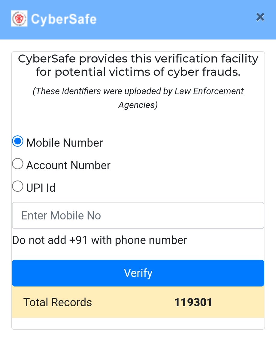 ACPAshishKumar's tweet photo. #Important_Message
To verify suspicious phone numbers or UPI Id or Account number, You can use Cybersafe portal of government of India.
https://t.co/Qxk01GF7CT 
#cyber #cybersecurity 

Imp #cybersecuritytips by
@ACPAshishKumar https://t.co/Qy6R5aN29q