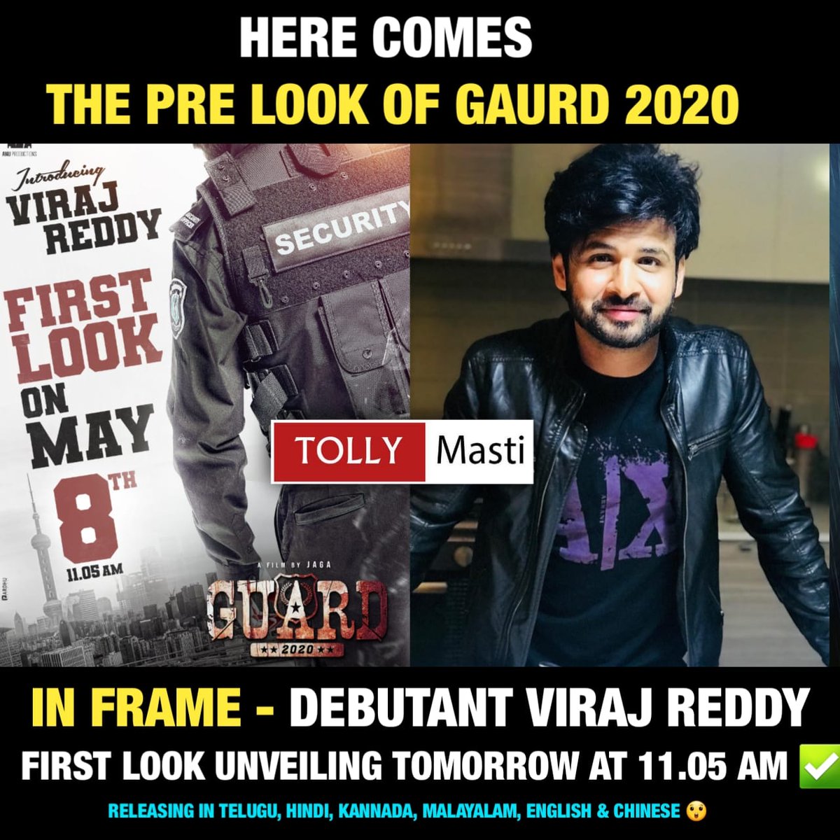 tollymasti's tweet photo. Revenge for love.
Unveiling the Pre Look Poster Of Our Pan Indian Movie #GUARD2020
First look poster on May 8th at 11.05am. 💫
Starring- @Im_VirajReddy
#Guard2020 #VIRAJREDDY #Gurad2020Film #prelookposter #panindia #hollywood #china #japanese #wawaoriginals https://t.co/L1cmaoKmLt