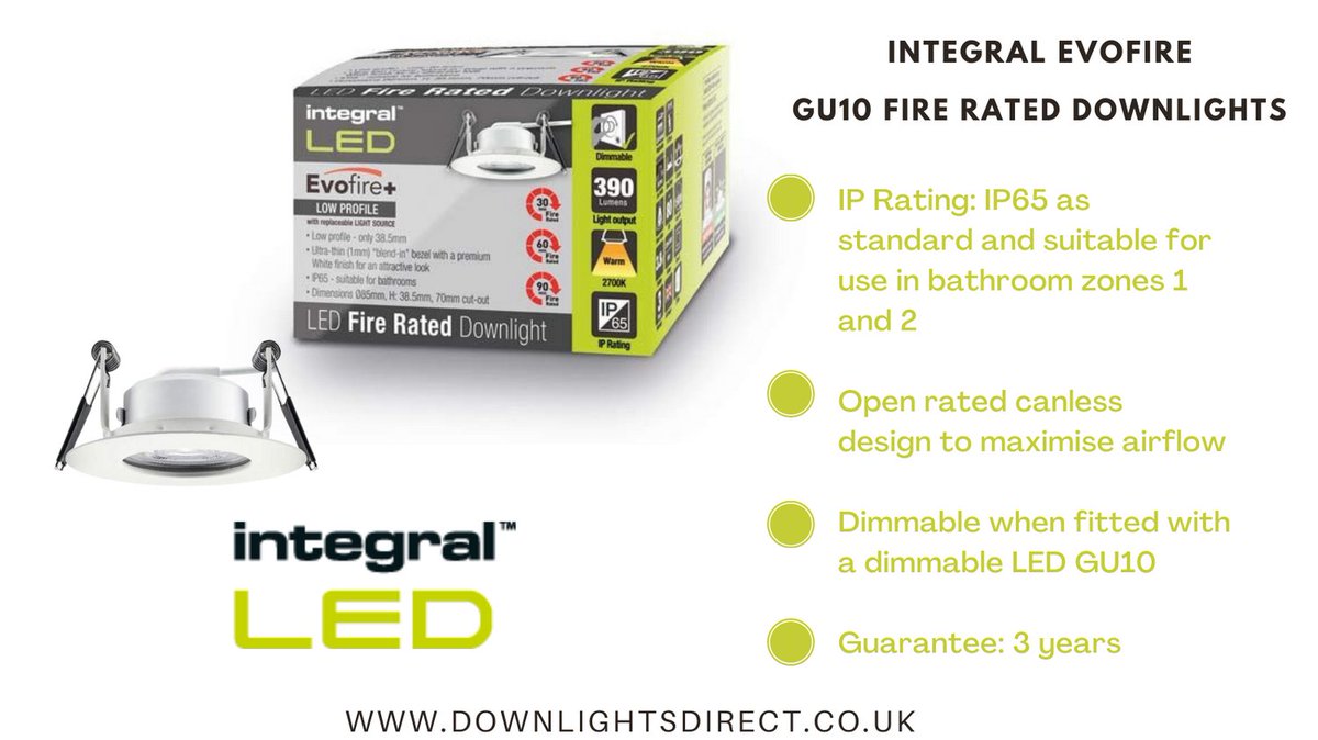 downlightsdirec's tweet image. EvoFire downlights from Integral LED.
 The unique design of the EvoFire uses it's own steel and glass materials to create a fire barrier and doesn't require intumescent materials like other fire rated downlights on the market. #downlightsdirect #downlights #integralLED #LED