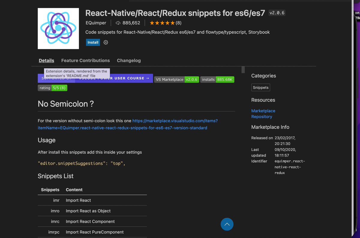 Vithikagupta2's tweet photo. What are the popular visual studio code extensions you have been using while working on
React Native Projects ? 
Do check out these if you haven't yet.
1) React-Native tools
2)React-Native/React/Redux snippets for es6/es7
3) Prettier Formatter
4)Material Icon theme
#learnwithme https://t.co/WTEwqupGFT