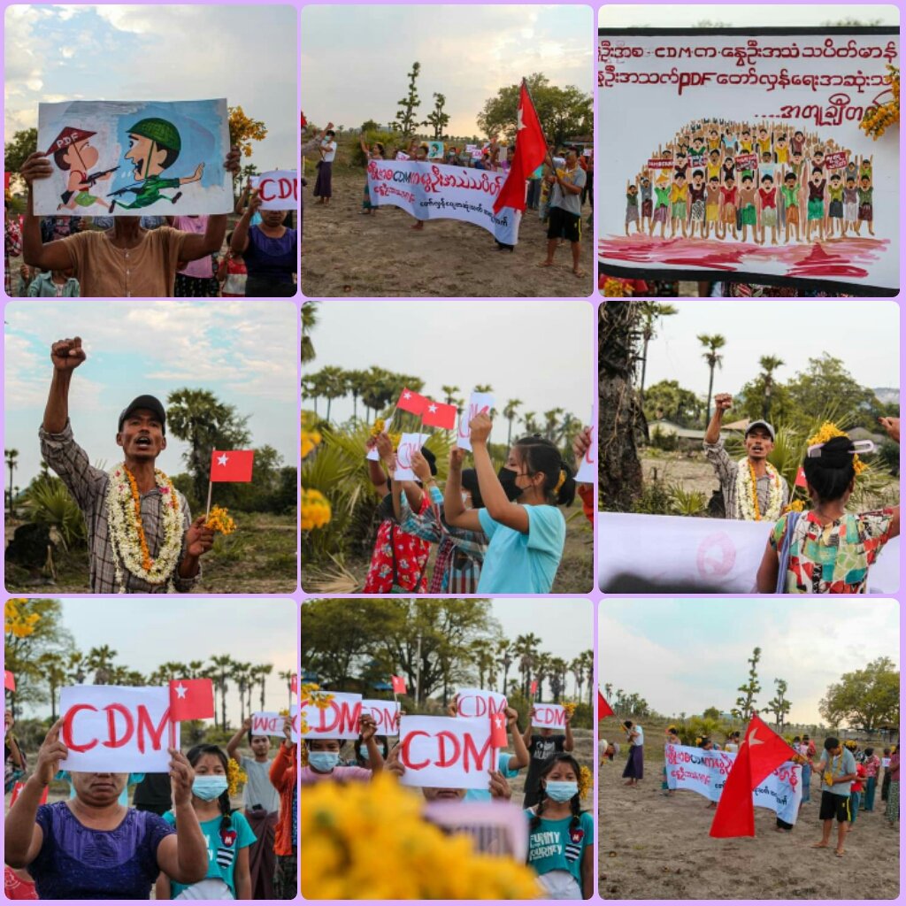 kayaprilnyein1's tweet photo. "နွေဦးအစ CDM က နွေဦးအသံ သပိတ်မာန်
နွေဦးအသက် PDF တော်လှန်ရေးအဆုံးသတ် အတူချီတက်"

People from the main strike of Letpadaungtaung area led a protest movement with full force to uproot the Genocidal Military dictators.

#HelpMyanmarIDPs
#2022May7Coup
#WhatsHappeningInMyanmar https://t.co/vGSzV7v8m3