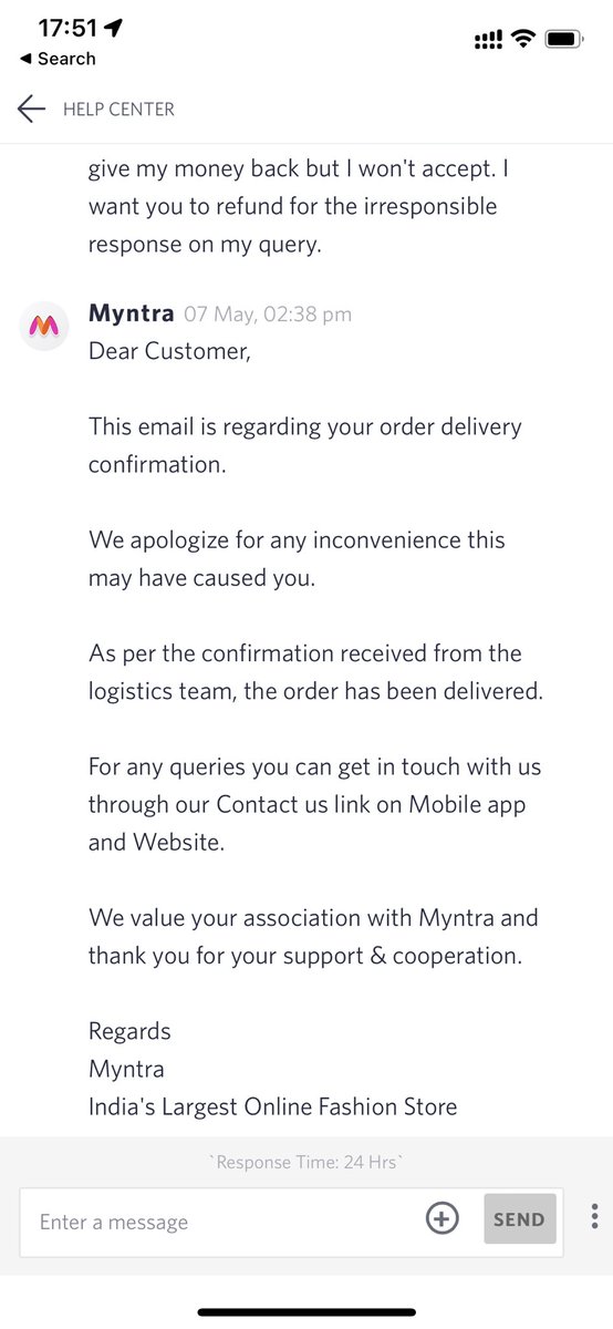 aithanikhil's tweet photo. @myntra @MyntraSupport Shame on you. The delivery agent himself called me and apologised for delivering my order to a different address and you still say it's delivered. You don't even trust a loyal customer. I'm raising the ticket for 3rd time now. https://t.co/JSwFr3iUUH