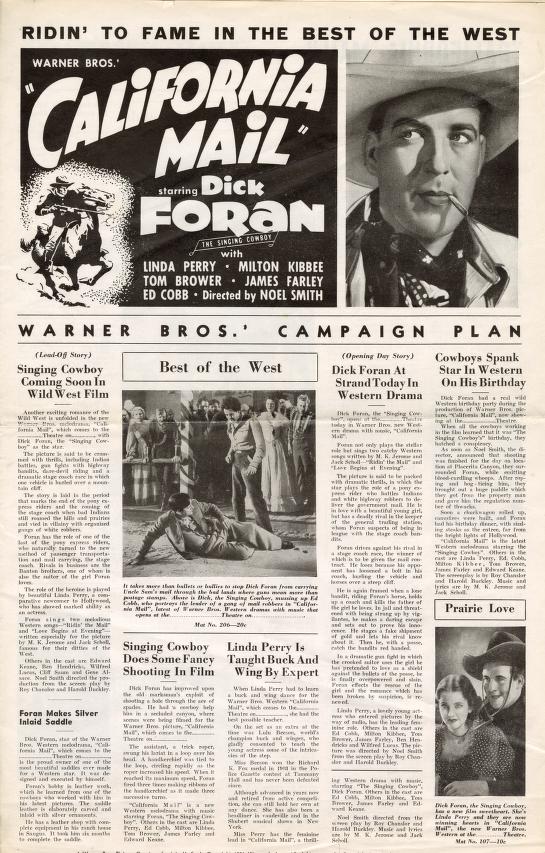 scottiehutch's tweet photo. CALIFORNIA MAIL (1936) #Pressbook #TCMParty #VintageWarnerBros #Western https://t.co/iv3ywZ5rvx