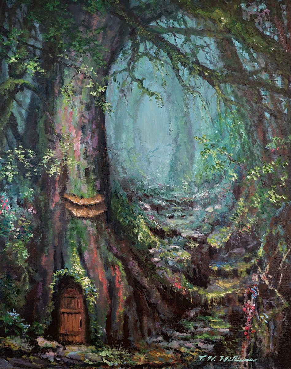 TWWilliamsart's tweet photo. My latest painting.  "Like no time has past" 16"×20" oil on canvas. Available! It's not on my site yet. https://t.co/gzPJspIrad  #oilpaintings #fantasyart #forest #woods #hiking #paranormal #mysterious #oldtrees #farie #gnomes #forestpeople https://t.co/LWOwNck2hd