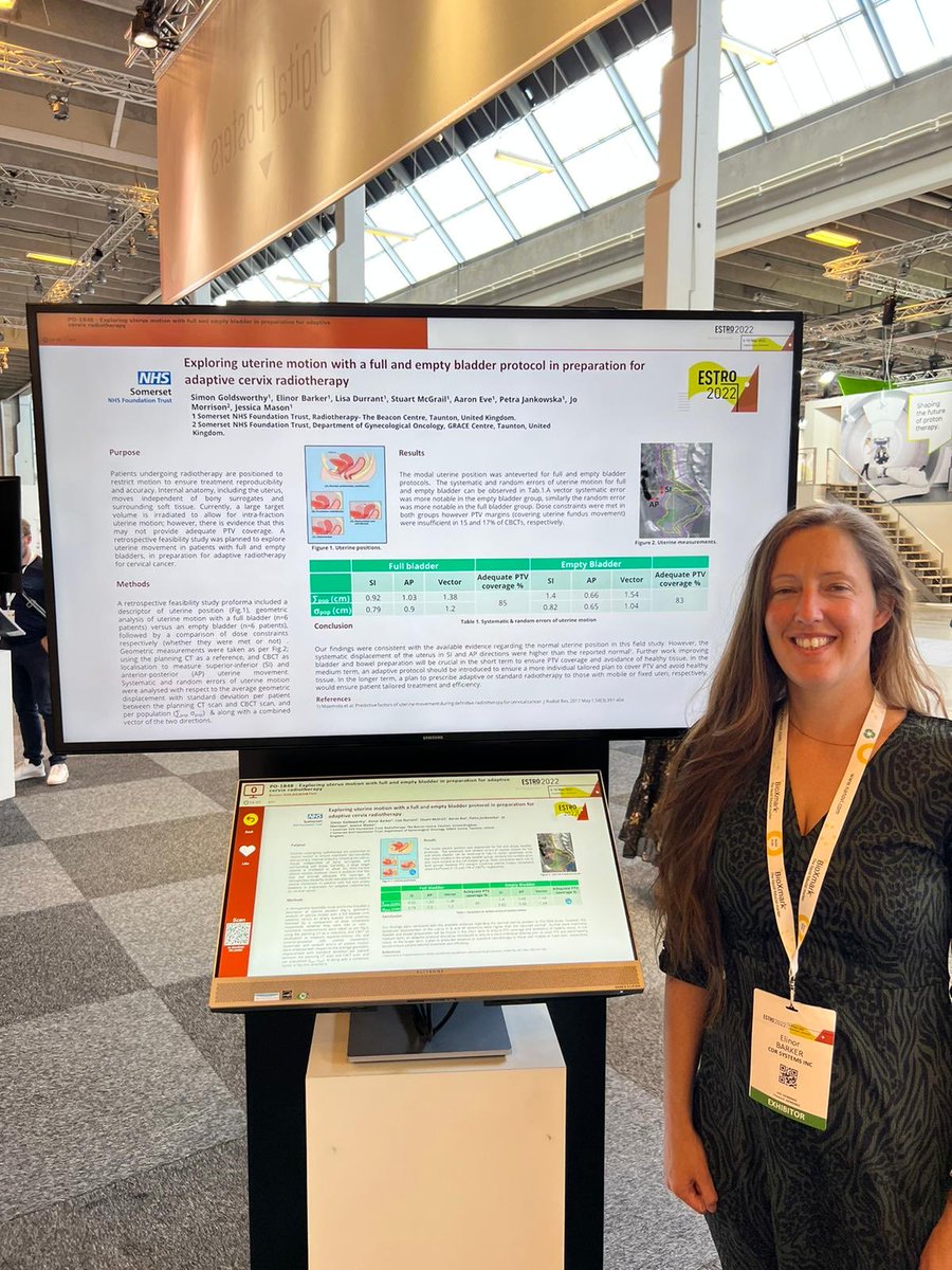Come visit ⁦@TheElBarker⁩ and here about our work ⁦@SomersetFT⁩ ⁦ “Exploring uterus motion with full and empty bladder in preparation for adaptive cervix radiotherapy” ⁦@petra_jankowska⁩ ⁦⁦@stuartmcgrail⁩ ⁦@SCoRMembers⁩ #ESTRO2022