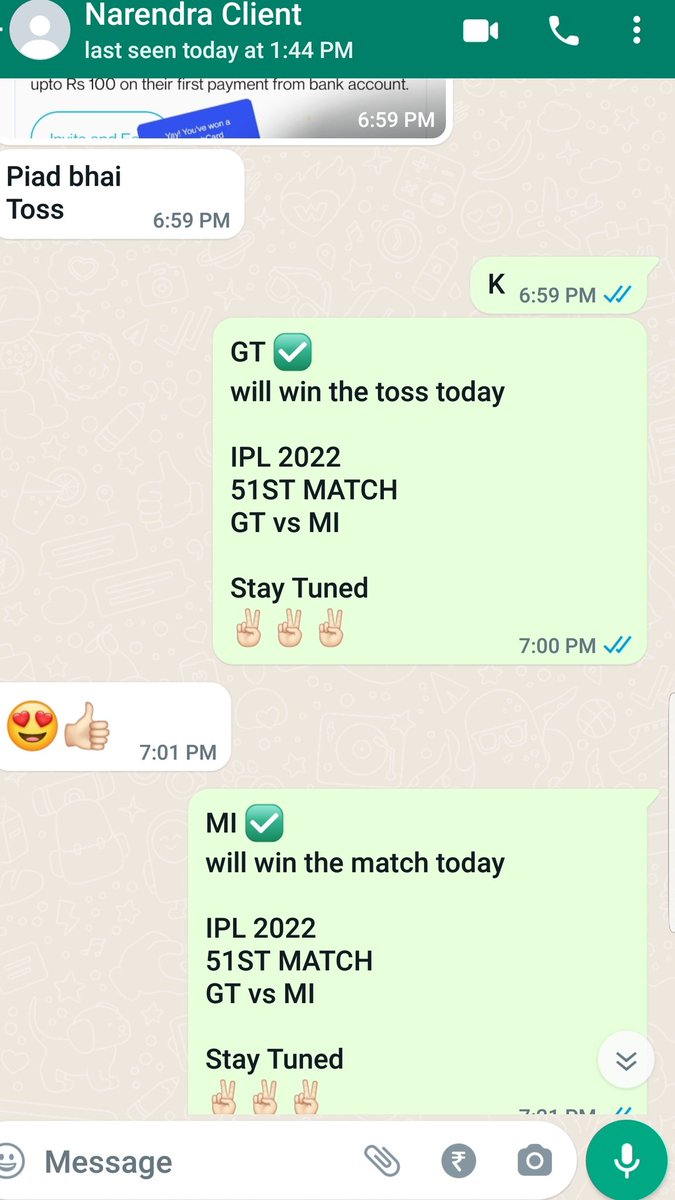 AskMeReport's tweet photo. Congratulations Everyone 
This is not sure shot ?

Big win for us 
As I mentioned earlier 
GT won the toss ✅
MI won the jockpot match ✅

Another w guaranteed matches for the day 

Get ur report soon
52ND MATCH
PBKS vs RR
✌🏻😎✌🏻

#iplprediction 
#TATAIPL2022 
#MIvsGT 
#rrvspbks https://t.co/s82F8Zp87I