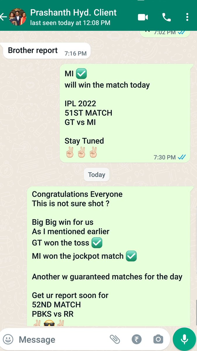 AskMeReport's tweet photo. Congratulations Everyone 
This is not sure shot ?

Big win for us 
As I mentioned earlier 
GT won the toss ✅
MI won the jockpot match ✅

Another w guaranteed matches for the day 

Get ur report soon
52ND MATCH
PBKS vs RR
✌🏻😎✌🏻

#iplprediction 
#TATAIPL2022 
#MIvsGT 
#rrvspbks https://t.co/s82F8Zp87I