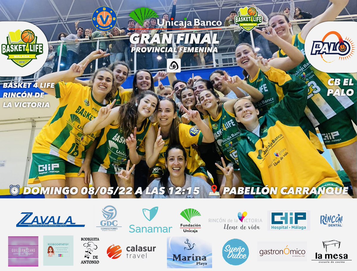 CB_Rincon's tweet photo. #FinalProvincial
Las chicas del senior femenino @b4lmalaga Rincón de la Victoria disputan este fin de semana una final histórica contra CB El Palo por el campeonato provincial.
La cita será mañana en el Pabellón de Carranque a las 12:15, ¡necesitamos tu apoyo!
#GoCBRV
🟡🔵🏀 https://t.co/AYAOfGgpib