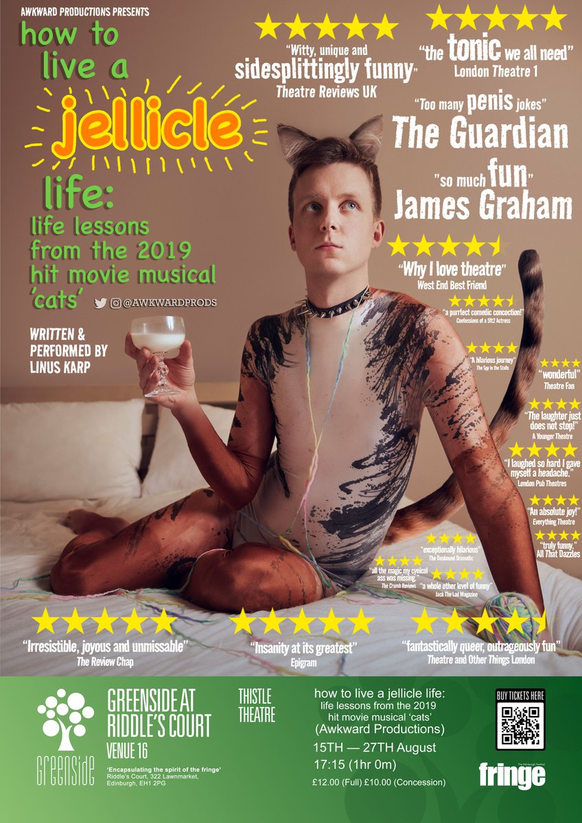 AwkwardProds's tweet photo. 🚨EDINBURGH FRINGE BABY🚨
Super excited to announce we will be getting jellicle at 
@edfringe with @GreensideVenue 15-27 Aug!

We're also doing TWO London previews at the glorious @2BrewersClapham on 29 July and 5 Aug.

Tickets on sale NOW! ⬇️
🎟️https://t.co/o6JGJV3U8V
#edfringe https://t.co/HdtadbdMtm