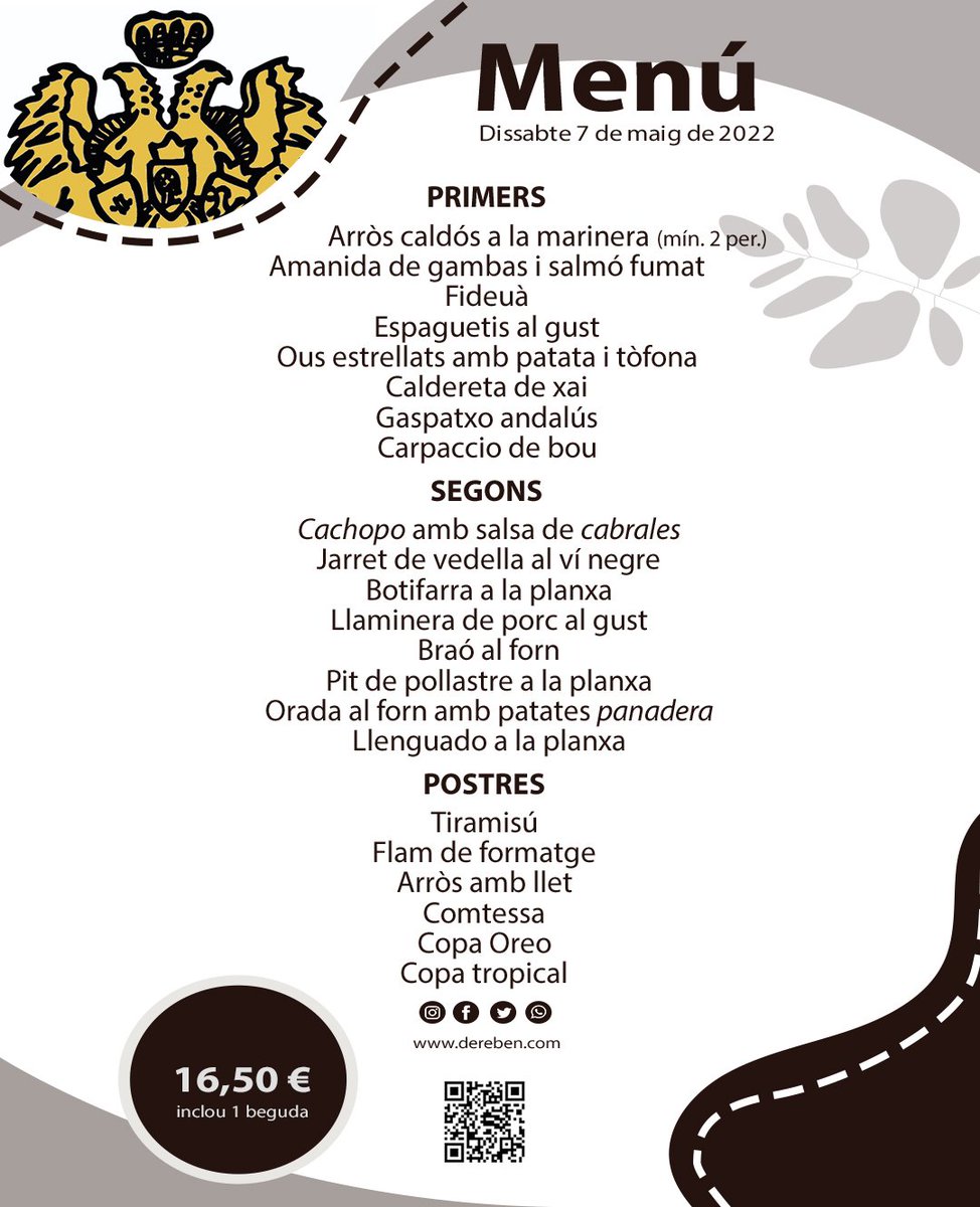 dereben's tweet photo. 🍽 MENÚ DISSABTE (07/05/2022)
Reserves:
☎️ 937754960
WhatsApp: 658836715
#cuinempertu👩‍🍳 https://t.co/iCXgA8tgIT