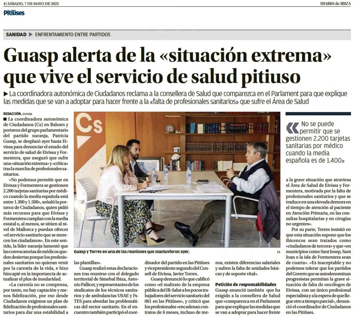 CsBaleares's tweet photo. 👉 Fuga de especialistas por la carestía de la vida
👉 Ratio de pacientes por médico de familia más elevada de toda España

Los ibicencos NO merecen ser tratados como ciudadanos de tercera.

🍊 Pedimos un Plan de Captación y fidelización con un plus de insularidad actualizado https://t.co/CtDhNBhCXx