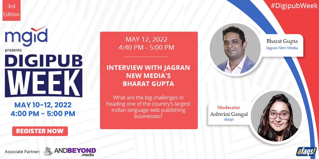 DigipubWorld's tweet photo. #DigipubWeek: #LIVE Interview with @JagranNewMedia's Bharat Gupta on 'What are the big challenges in heading one of the country's largest Indian language web #publishing businesses?'.
🗓️May 12
⏰4:40-5:00 PM
REGISTER: https://t.co/aRoMuu2m6Q
@bharatgupta76 @writerashwini #event https://t.co/yF01idjFX6