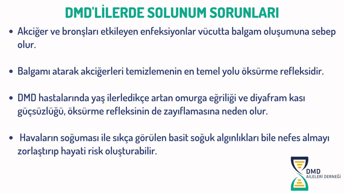 Dmd_aileleri's tweet photo. Öksürtme cihazı, solunum yollarını temizleyerek çocuklarımızın yaşama tutunmasını sağlar. DMD Aileleri Derneği olarak sizler için hazırladığımız özeti okuduktan sonra solunum fizyoterapisi ve öksürtme cihazı hakkında daha fazla bilgi için https://t.co/mymGs3bJuL izleyebilirsiniz. https://t.co/L0zfGcTdvG