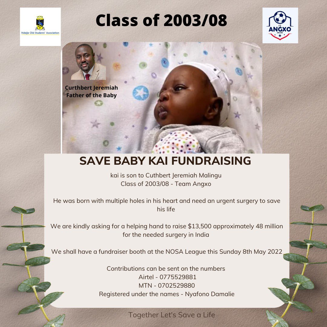 We are Saving Baby Kai Tomorrow Sunday 8th At King’s Park Bweyogerere 

Our brother Jerry of <a href="/angxofc03/">Angxo FC 03</a> needs all our support, So turn up in the largest numbers 🥳🥳🥳

#NFL 
#SundayFunday 
#NdejjeLeague