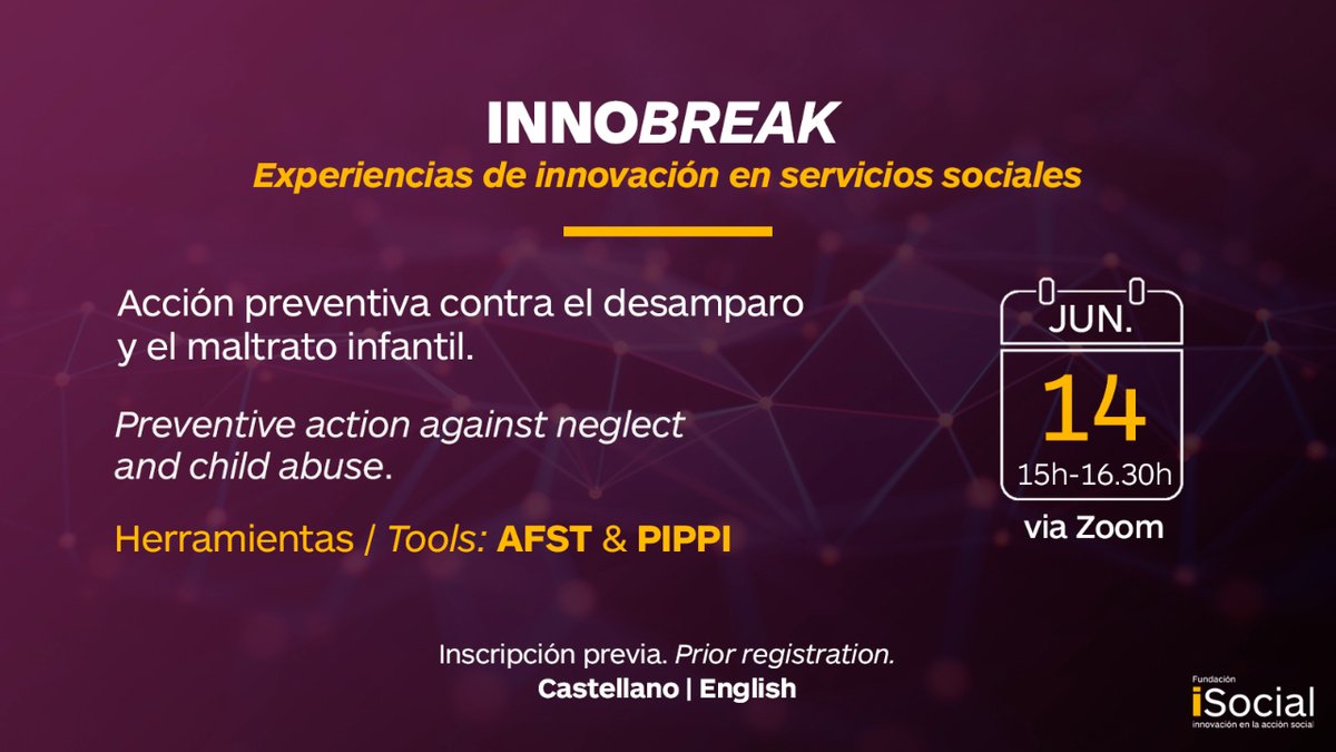 Fund_iSocial's tweet photo. No te pierdas el próximo #Innobreak
👉 Inscripción: https://t.co/psAAly0jgr 

Speakers:
🔸 Erin Dalton, #AFST @ACDHS
🔸 Marco Ius, #PIPPI 

🗓️ 14 de junio
🕙 15h - 16:30h
💻 Online  
 👩‍🦰 Traducción simultánea inglés-castellano https://t.co/5FN0a3zbix